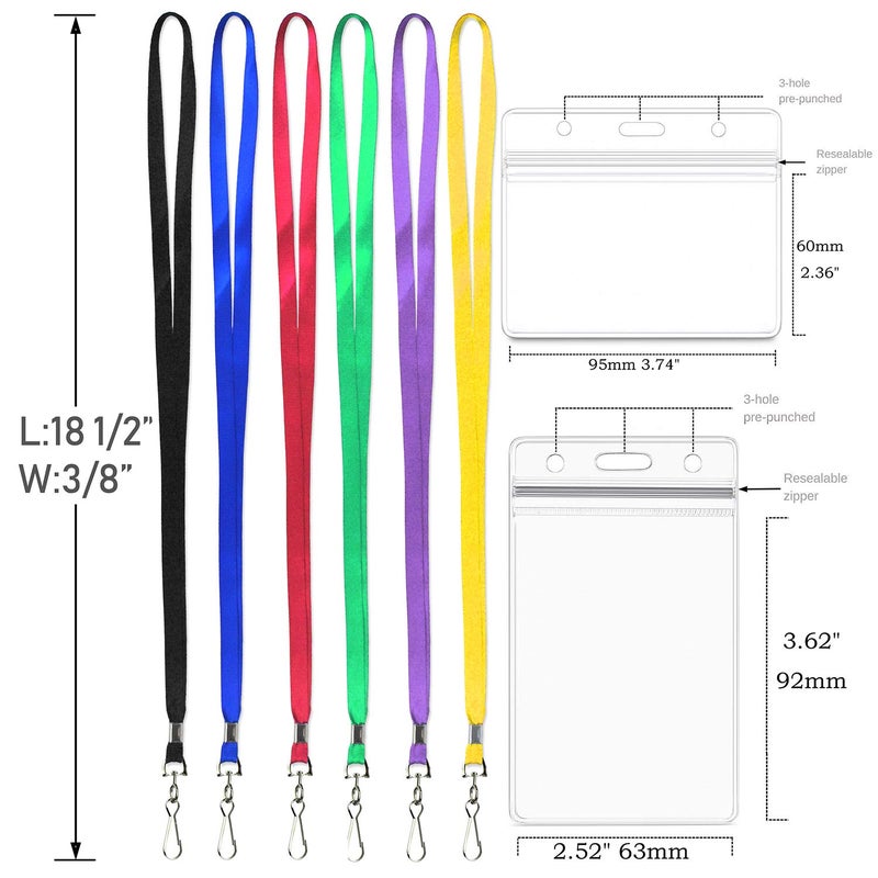 Ollain Lanyards with ID Badge Holder Name Tags Card Labels Lanyard String Keys Custom Necklace J Hooks Clip 50Pack Clear Plastic Waterproof Horizontal ID Badge Nametags annd 50 Pack Lanyards - Image 2